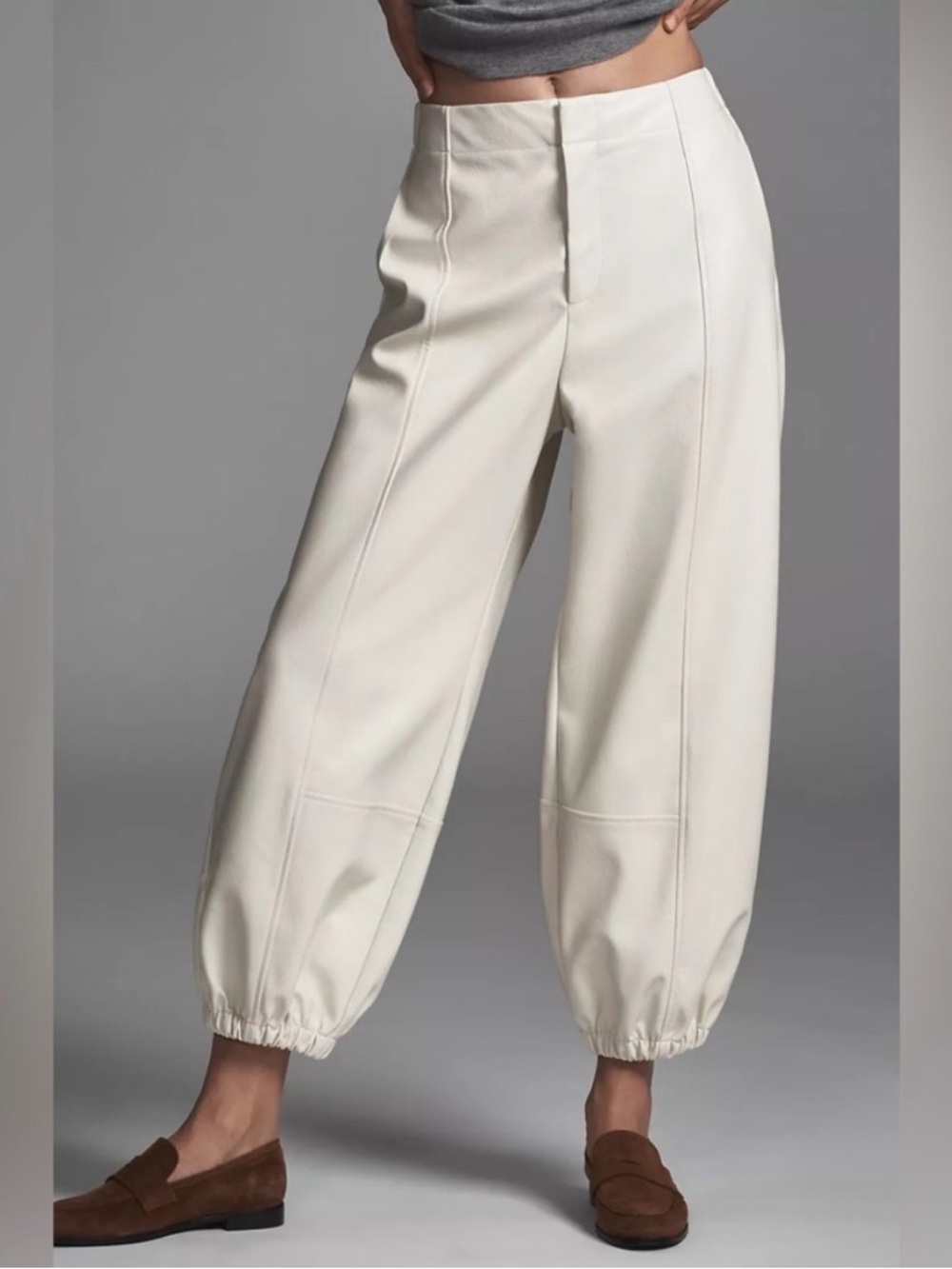 NWT Maeve Clean Seam Faux Leather Balloon Pants Ivory Size Small